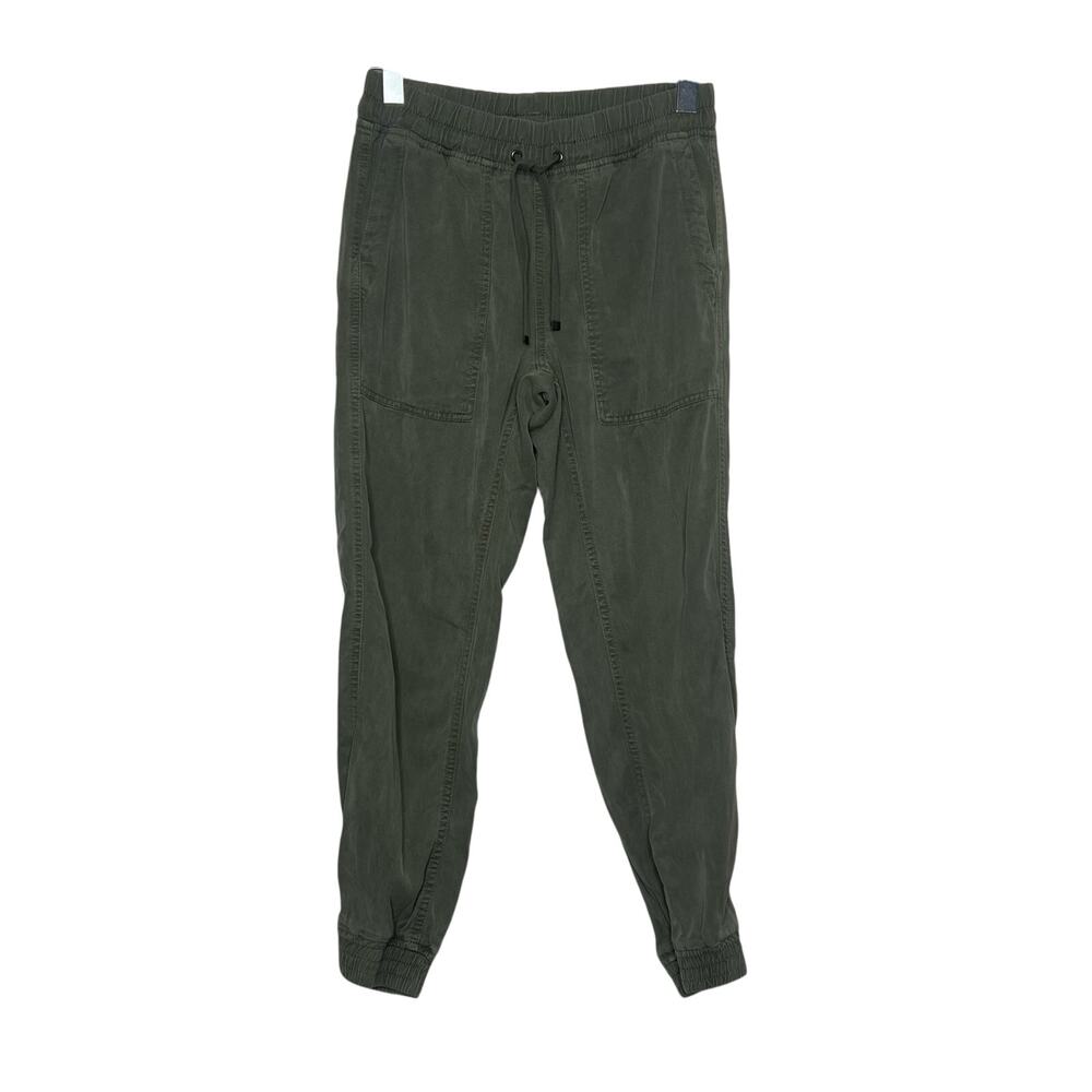 ZARA Jogger Pants Elastic Waist Tapered Leg Cuffed Cotton Twill Green Womens S